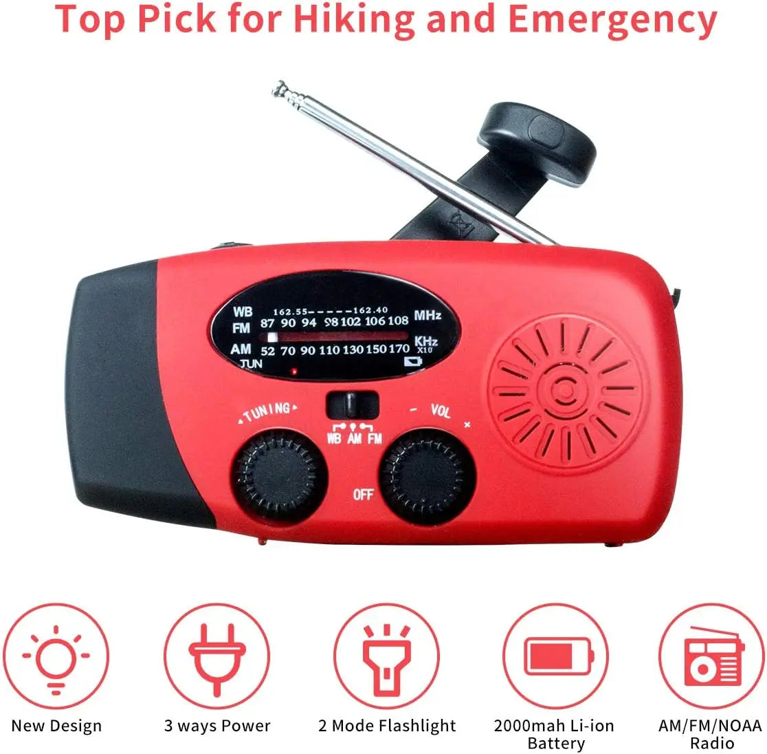 2000mAh Emergency Crank Weather Radio with LED Flashlight