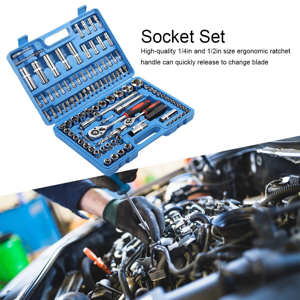 108Pcs Ratchet Wrench Socket Set 1/4in 1/2in CR40 Steel