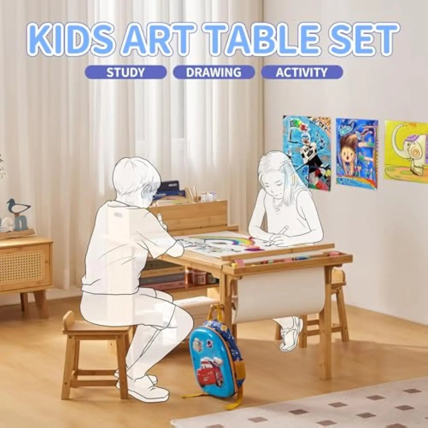 Drawing and Art Table & Chair Set for Toddlers Portable