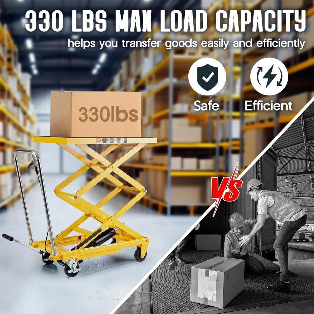 Hydraulic Lift Cart With Double Scissor Table And Wheels