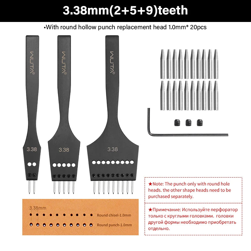 WUTA 3G Leather Punches Head Replaceable Pricking Iron Tools
