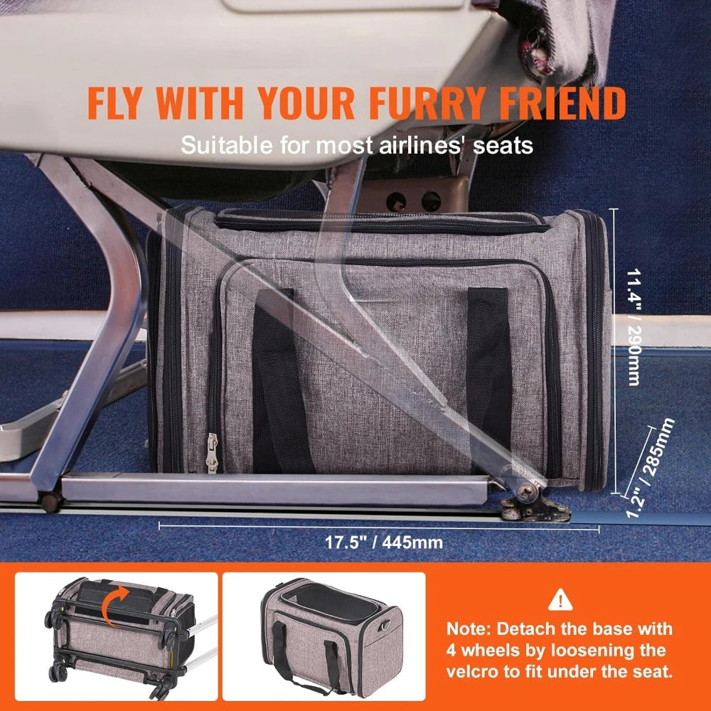 Airline Approved Pet Carrier with Wheels for Cats and Dogs