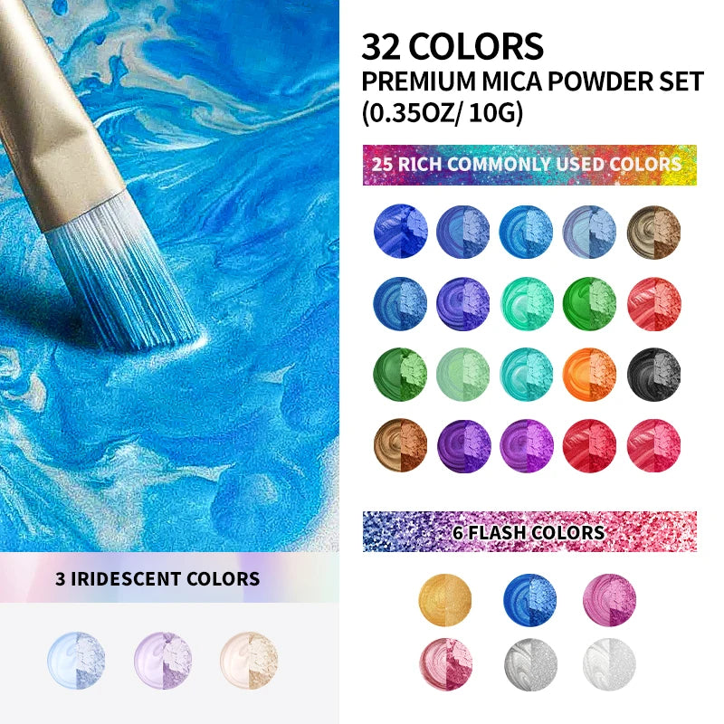 32 Colors Mica Powder Glitter Powder for Crafts 0.35oz