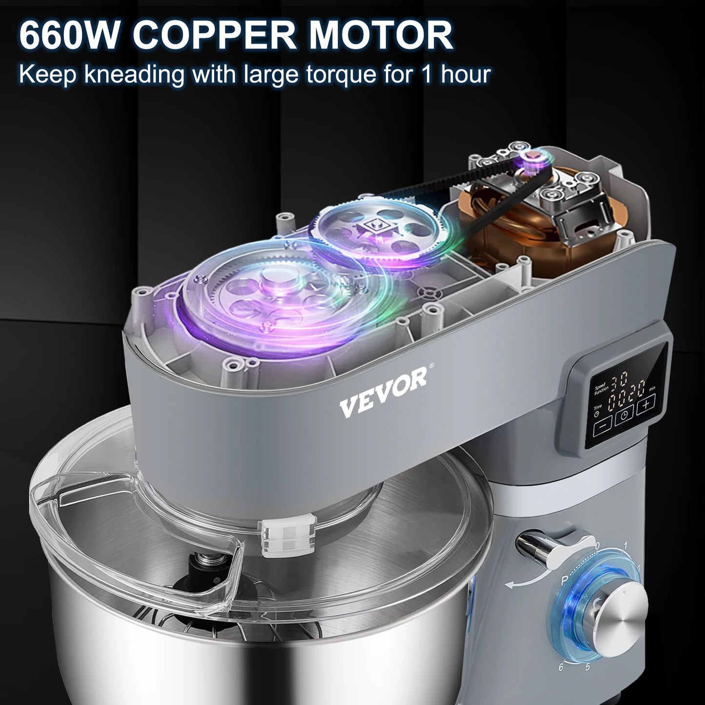 VEVOR Stand Mixer Electric Dough Mixer With 6 Speeds Screen