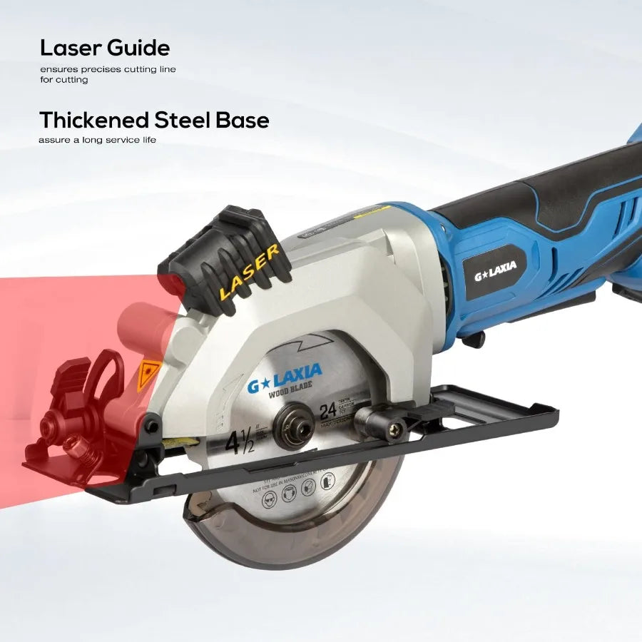SHXI Compact Cordless Circular Saw With 3400RPM Motor Laser Guide Rip Guide