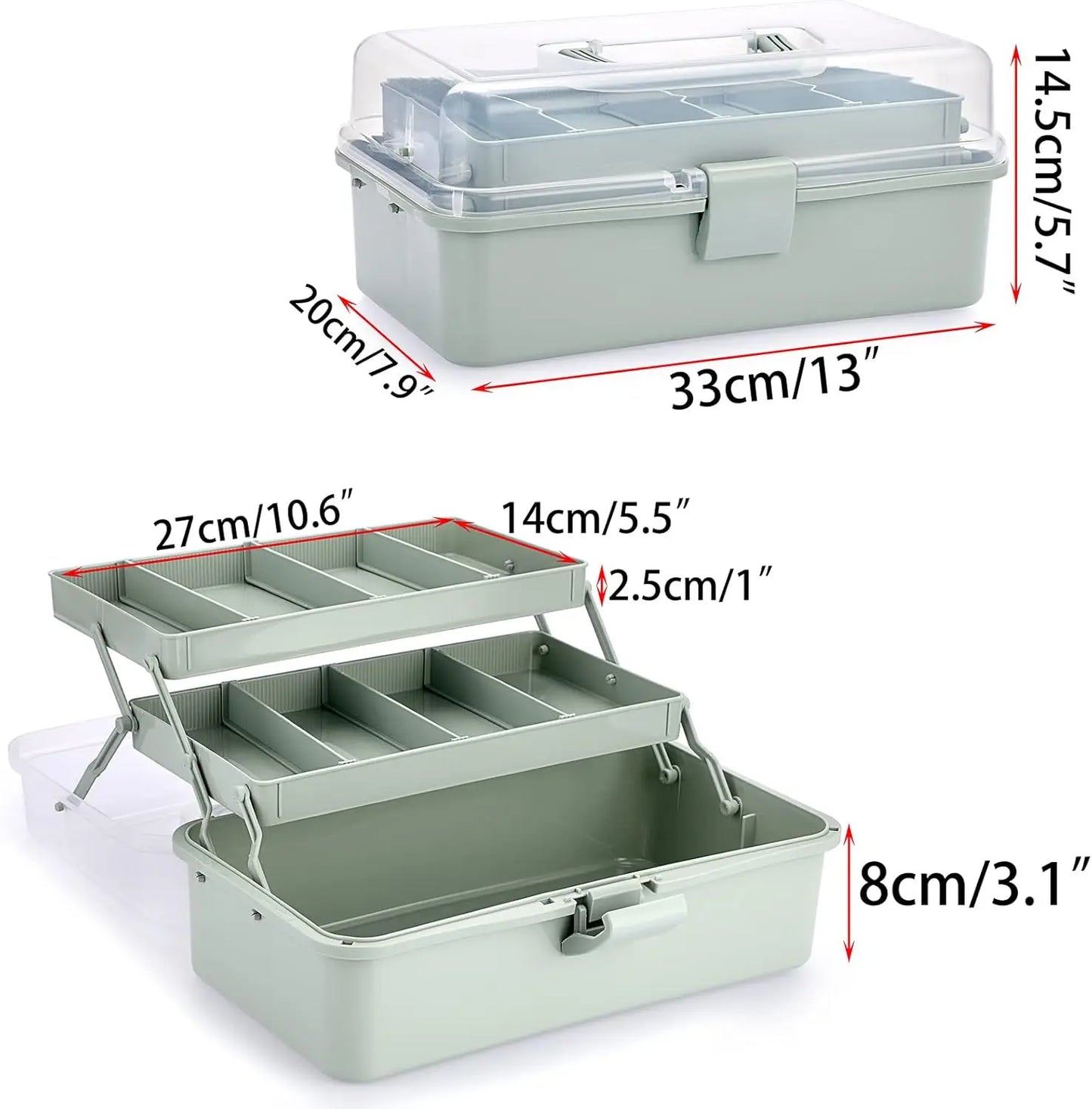3-Layer Plastic Dividing Storage Box Craft Organizer and Storage with Adjustable Spacers
