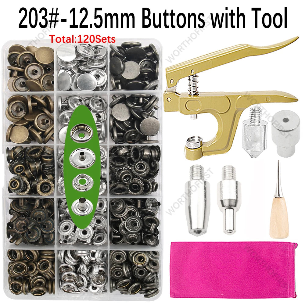 Metal Snap Fasteners Button Kits with Installation Pliers