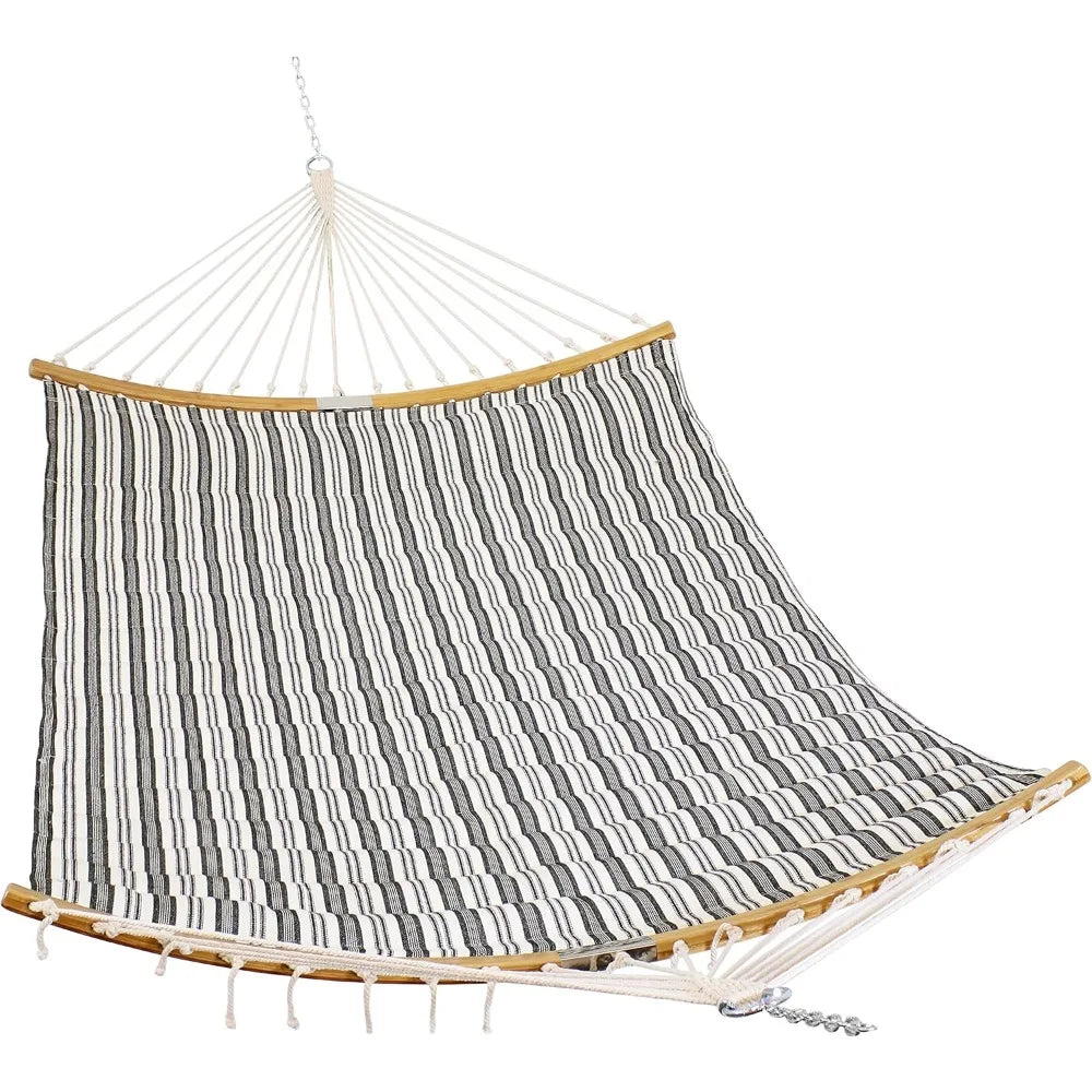 Polycotton Double Hammock with Curved Bamboo Spreader Bars