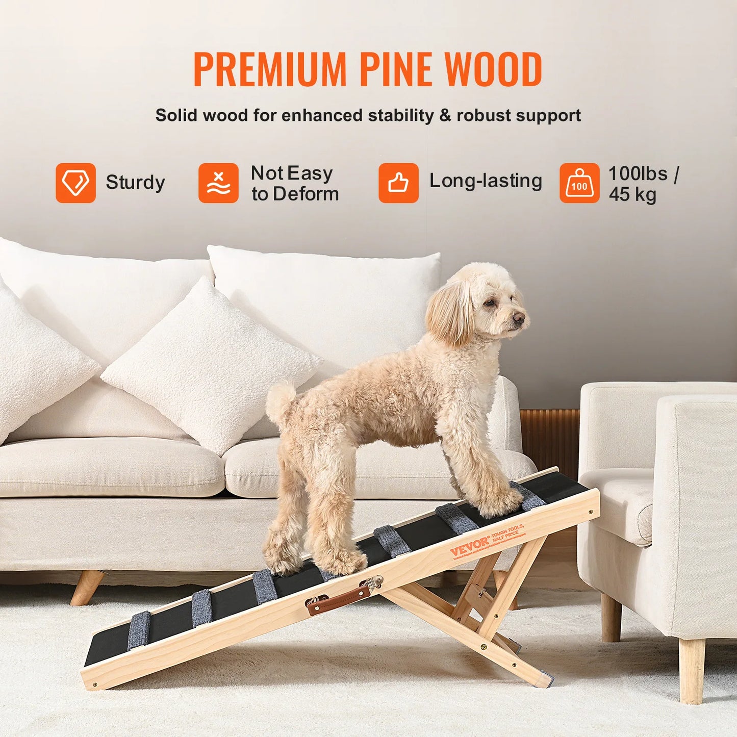 VEVOR Dog Ramp Folding Ladder Adjustable Wooden Pet Ramp
