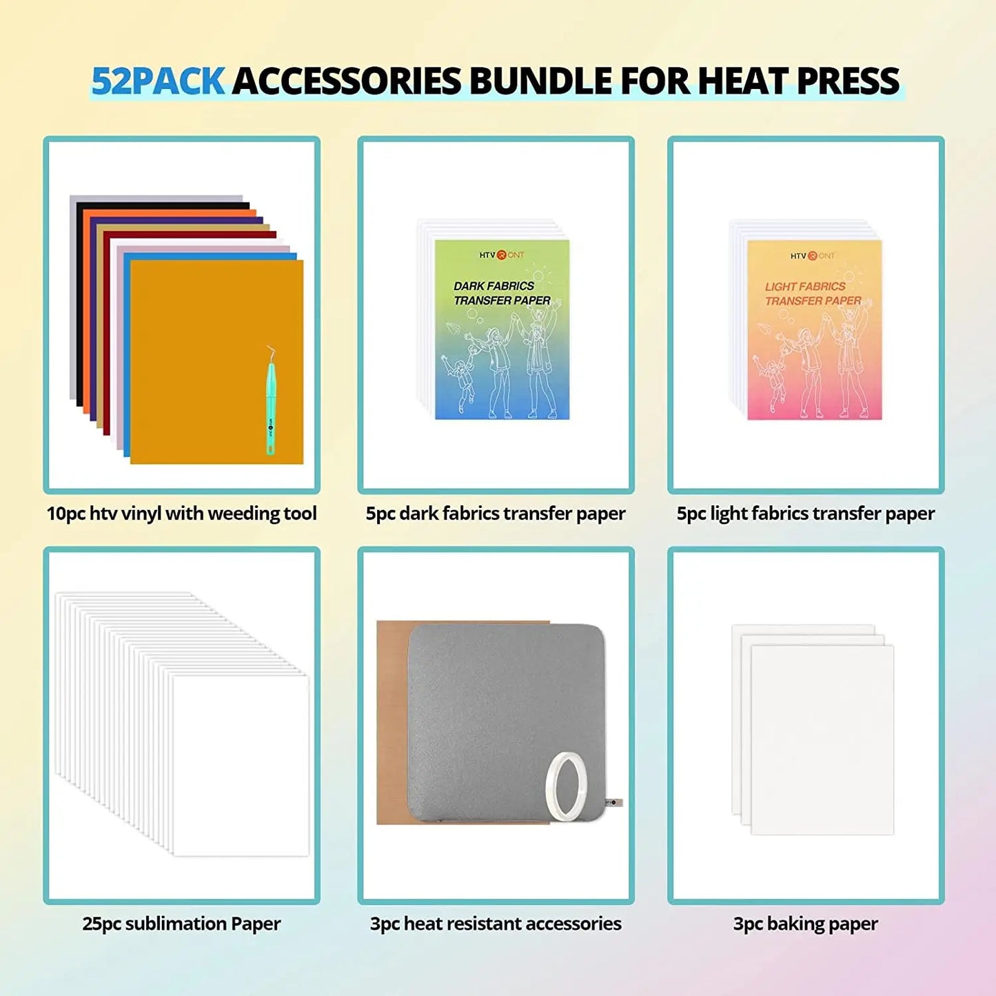 HTVRONT 52pcs Heat Press Supplies Accessories for Beginners