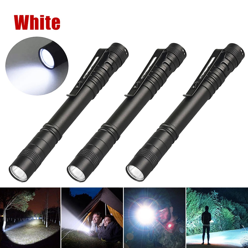 Mini Pen Light Portable LED Flashlight White 395nm Red Light Torch