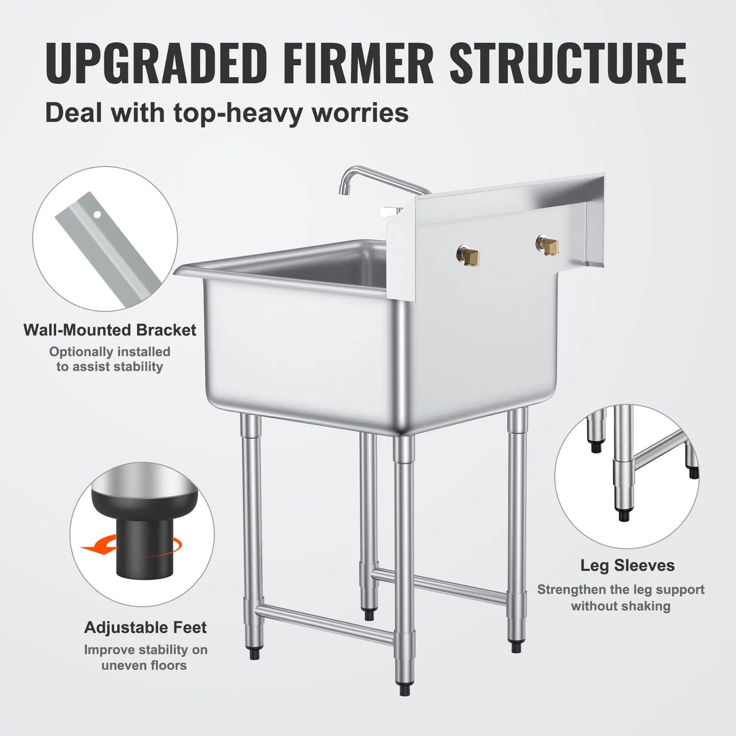 SucceBuy Commercial Stainless Steel Prep And Utility Sink With Faucet