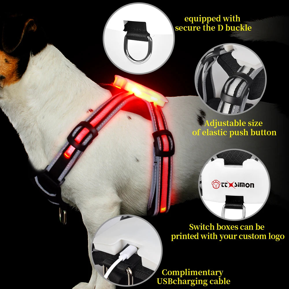 Waterproof LED Dog Harness for Dogs with Reflective Safety