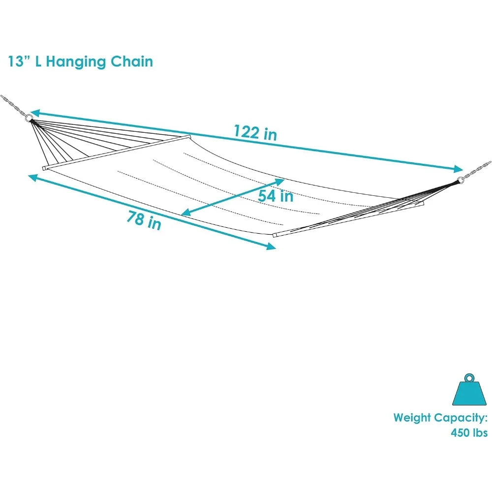 Polycotton Double Hammock with Curved Bamboo Spreader Bars