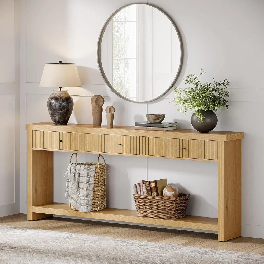 Wood Console Long Sofa Table with 3 Drawers 70.9 inch