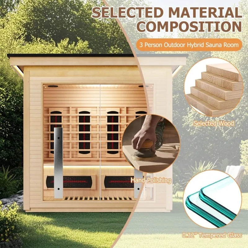 Feature Hybrid Far Infrared Traditional Wood Sauna Indoor Outdoor WiFi