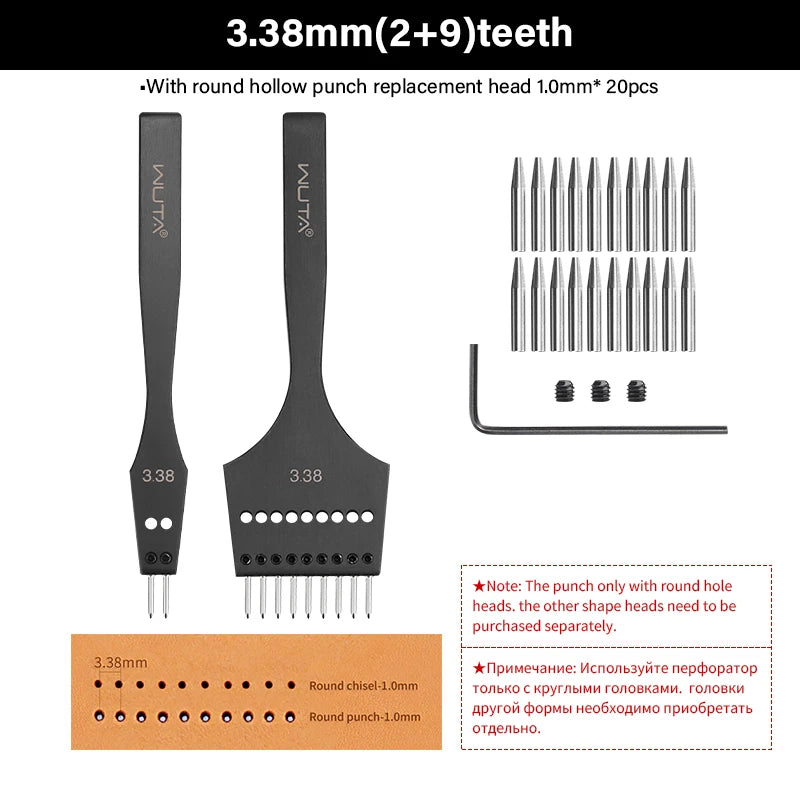 WUTA 3G Leather Punches Head Replaceable Pricking Iron Tools