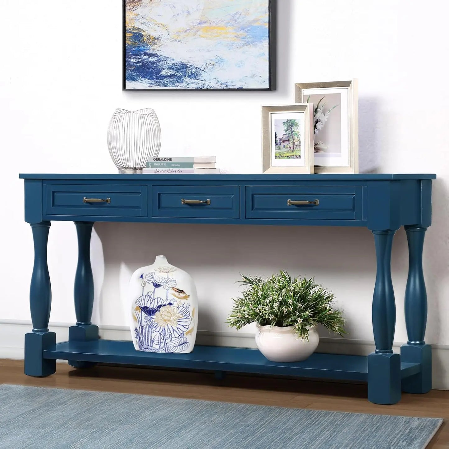 Long Narrow Entryway Table with Drawers, 63 Inch Sofa