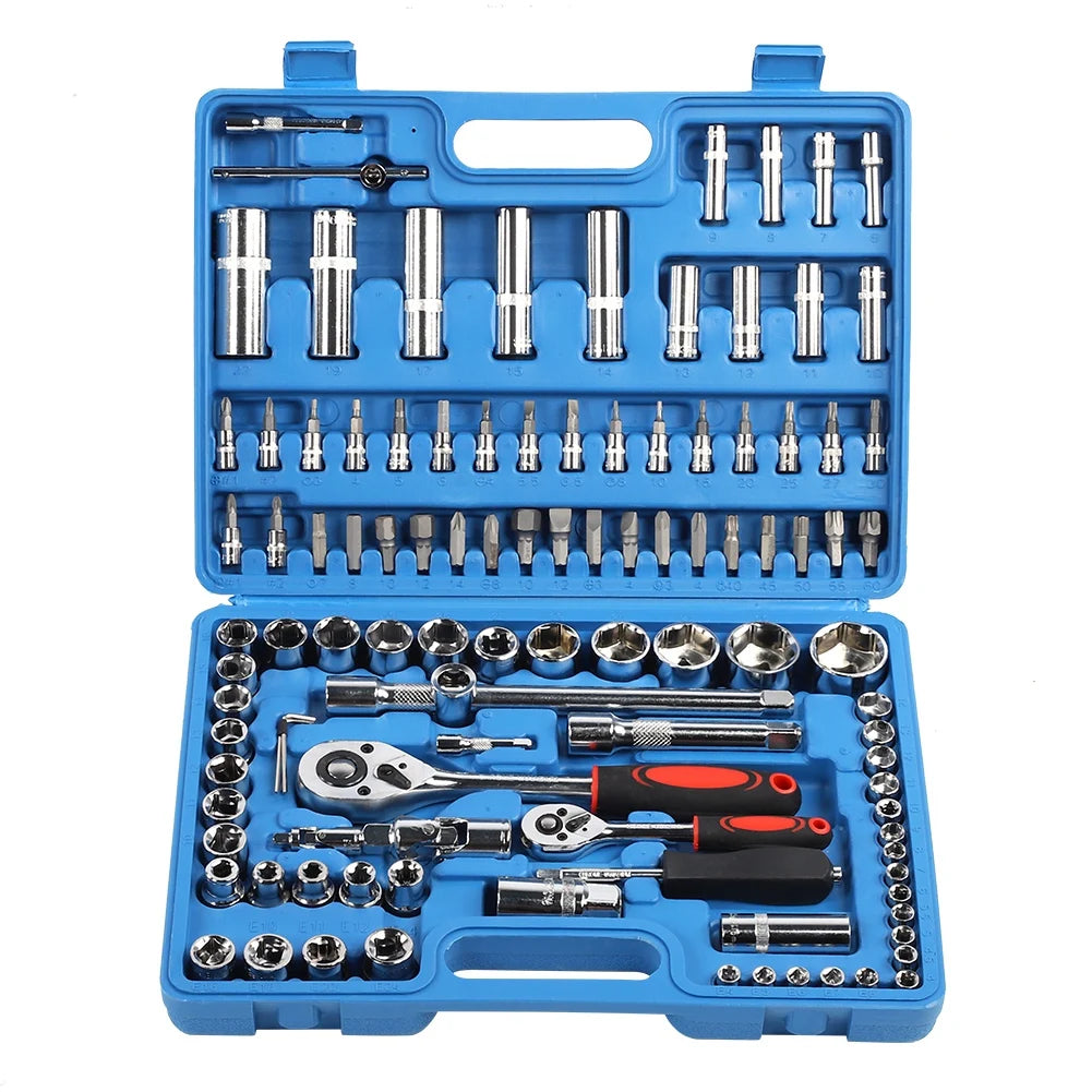 108Pcs Ratchet Wrench Socket Set 1/4in 1/2in CR40 Steel