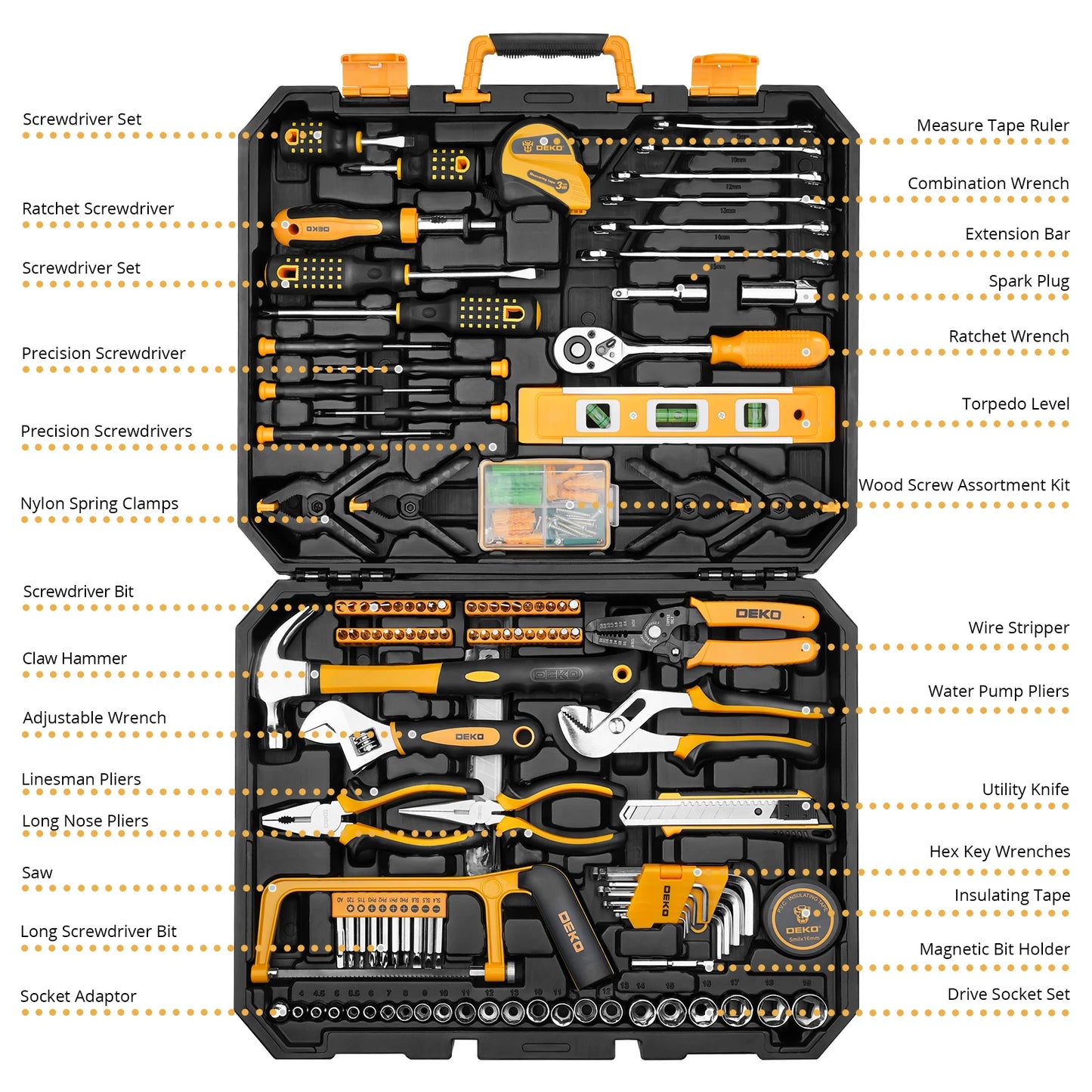 DEKO 228Pcs Socket Wrench Auto Repair Tool Set with Toolbox