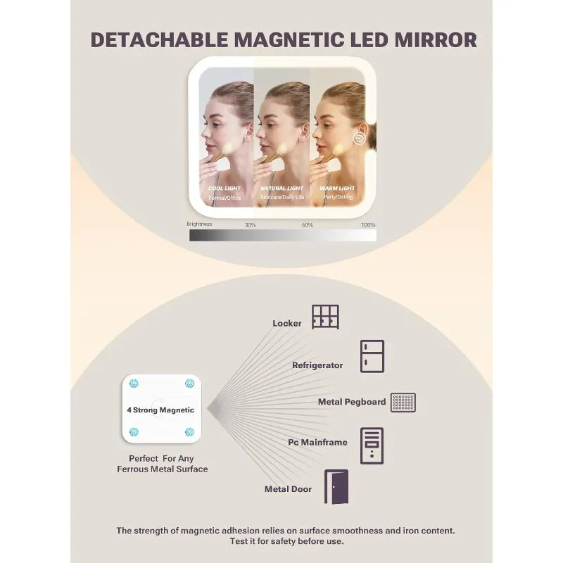 Makeup Case with Detachable Illuminated Mirror and LED Mirror