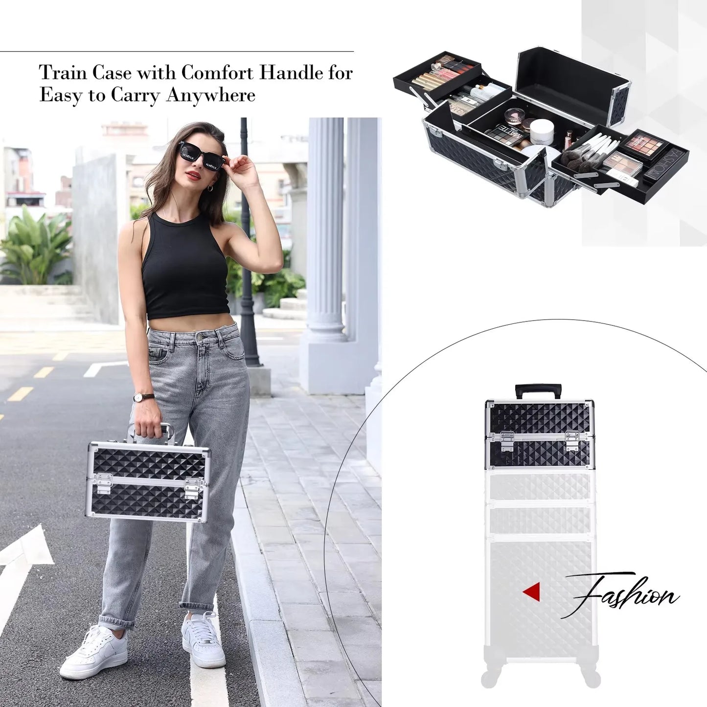 Makeup Trolley Case Detachable 4 in 1 Alloy Train Briefcase