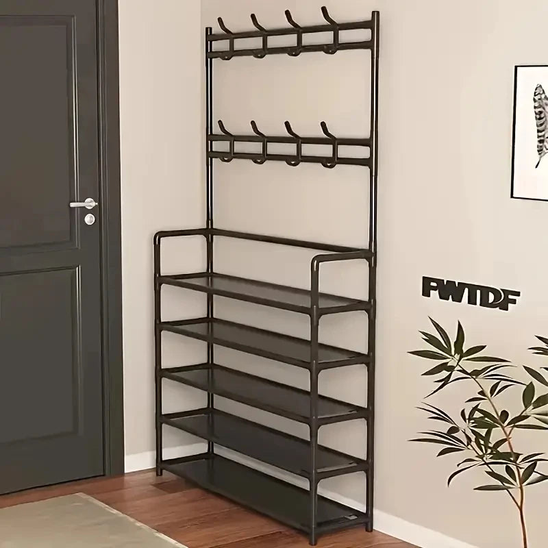 Hign-concerned Entryway Coat Rack With 4-Tier Shoe Storage 8 Hooks