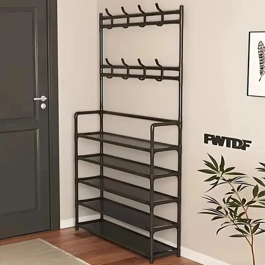 Hign-concerned Entryway Coat Rack With 4-Tier Shoe Storage 8 Hooks