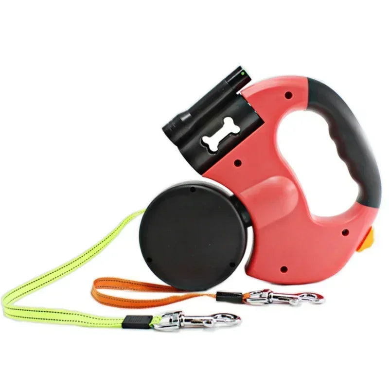 LED Automatic Retractable Traction Rope Two-Headed Dog Leash