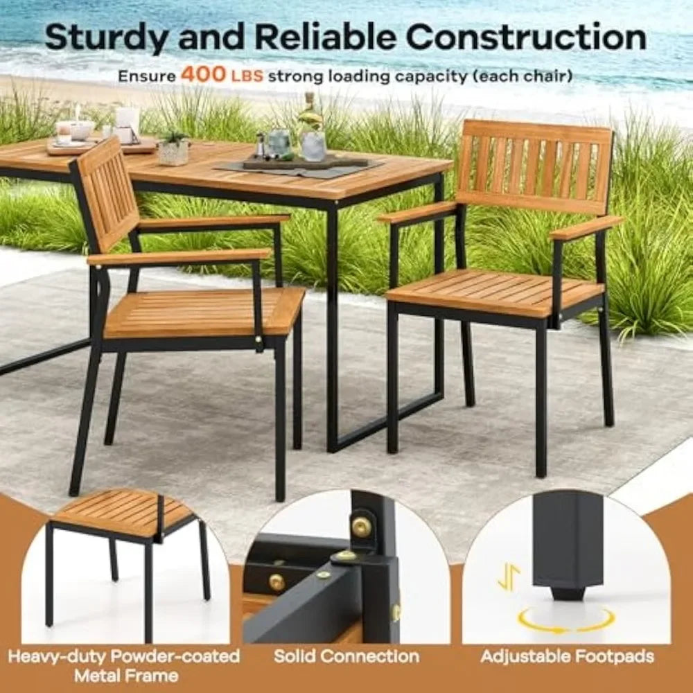 Stylish 6 Pieces Outdoor Acacia Wood Dining Set for Patios