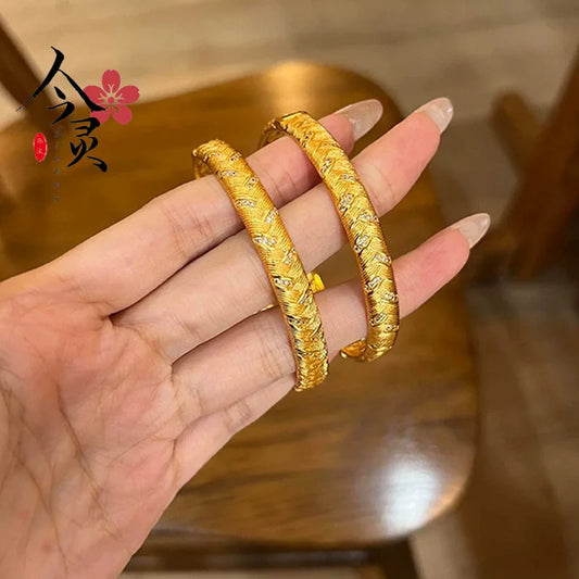 AU999 24K Gold Wheat Ear Bangle For Women Glossy Clasp