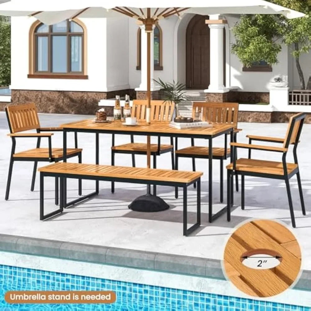Stylish 6 Pieces Outdoor Acacia Wood Dining Set for Patios