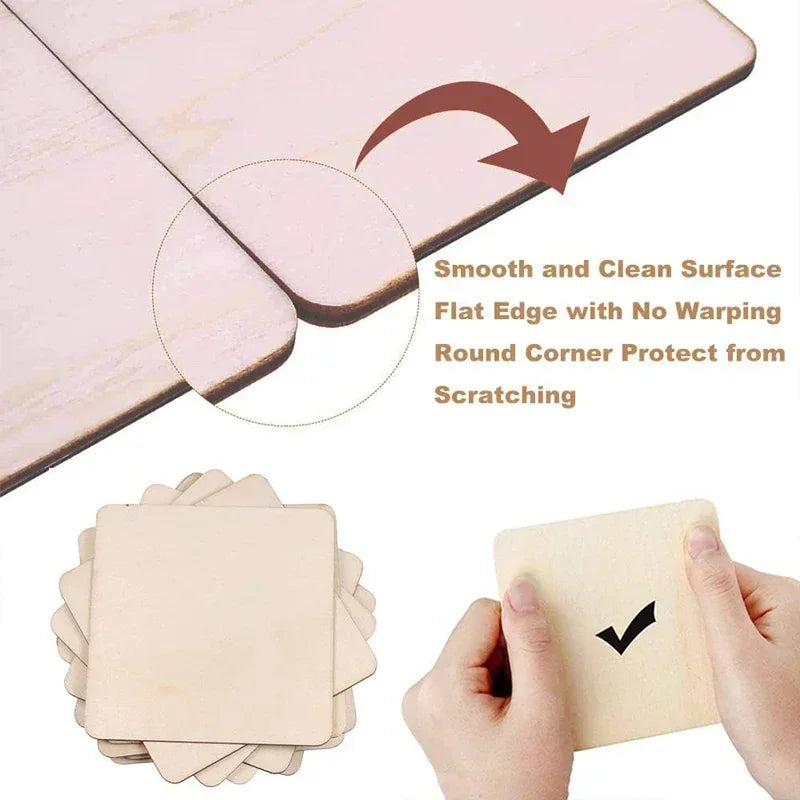 100pcs/Lot 4-6cm Unfinished Blank Wood Squares for DIY