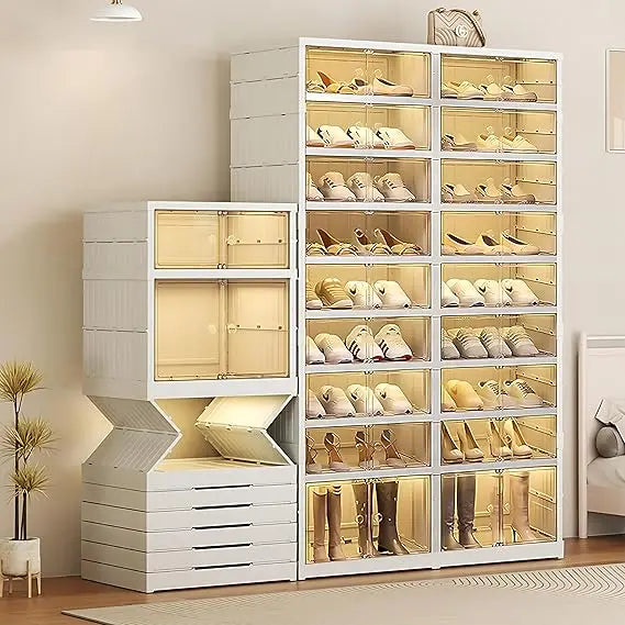 9-Tier Foldable Shoe Rack Organizer with Wheels for Closet
