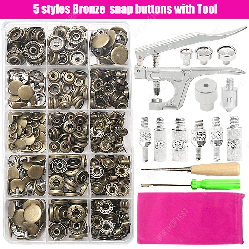 Metal Snap Fasteners Button Kits with Installation Pliers