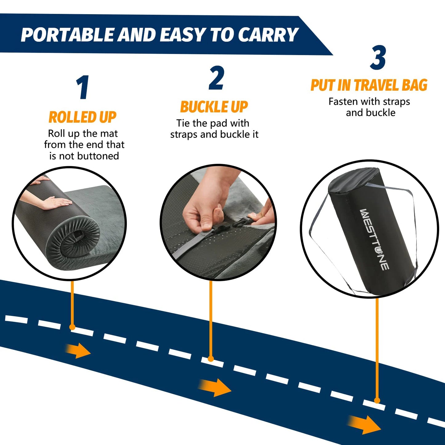 WESTTUNE Memory Foam Camping Sleeping Pad Portable Roll Up Bed