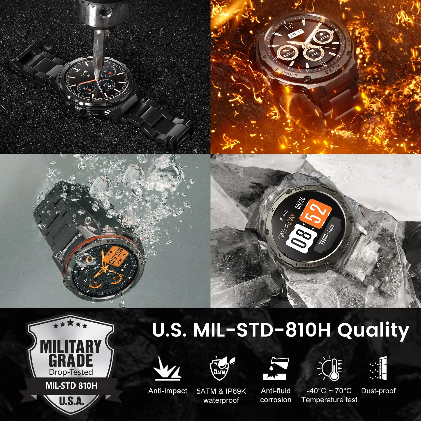 Ticwris T3E GPS Smartwatch 5ATM IP69K Compass For Men AMOLED