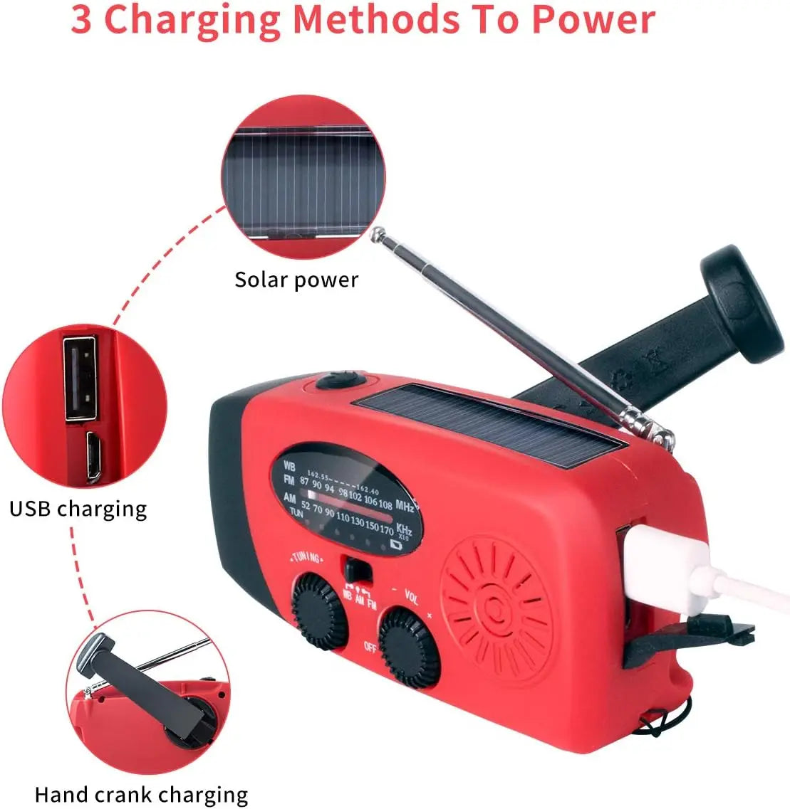2000mAh Emergency Crank Weather Radio with LED Flashlight