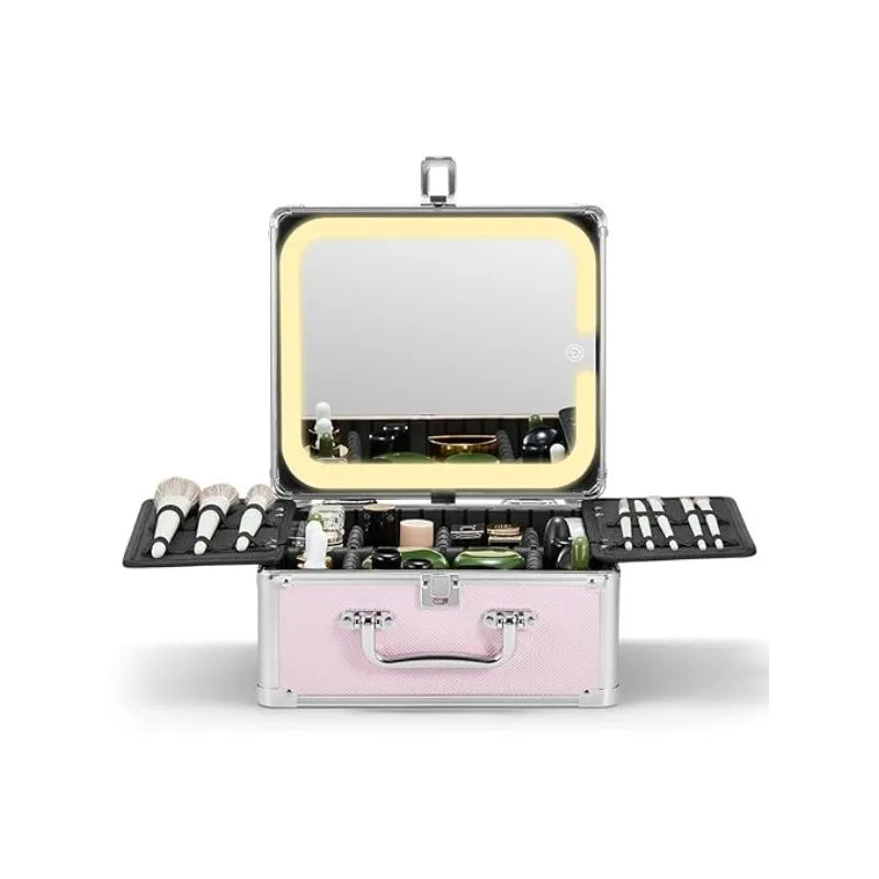 Makeup Case with Detachable Illuminated Mirror and LED Mirror