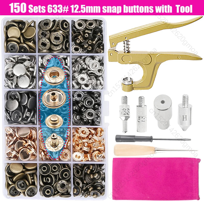 Metal Snap Fasteners Button Kits with Installation Pliers