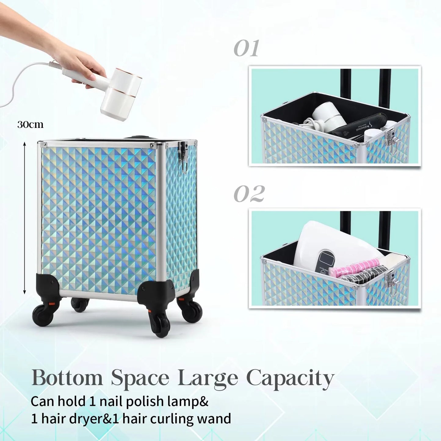 Makeup Trolley Case Detachable 4 in 1 Alloy Train Briefcase