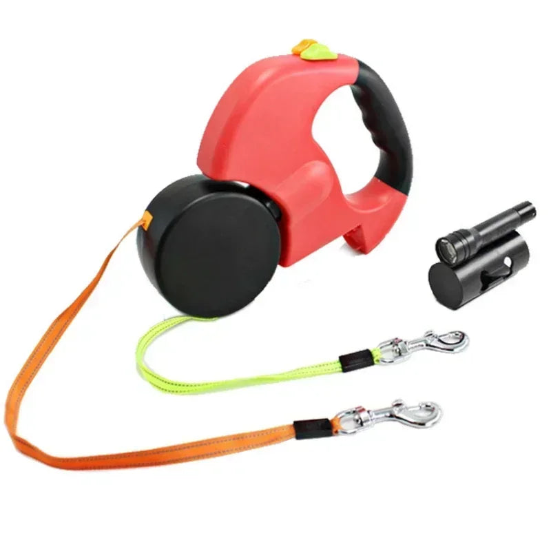 LED Automatic Retractable Traction Rope Two-Headed Dog Leash