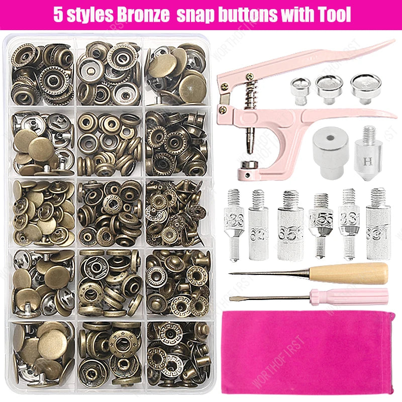 Metal Snap Fasteners Button Kits with Installation Pliers