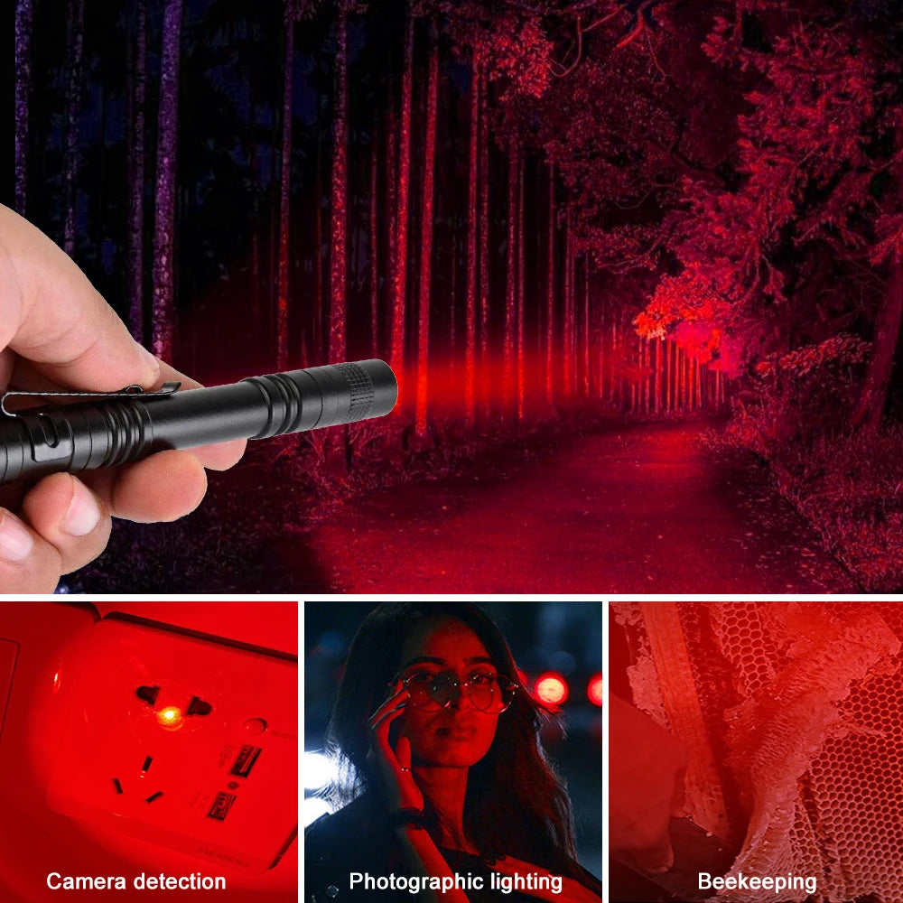 Mini Pen Light Portable LED Flashlight White 395nm Red Light Torch