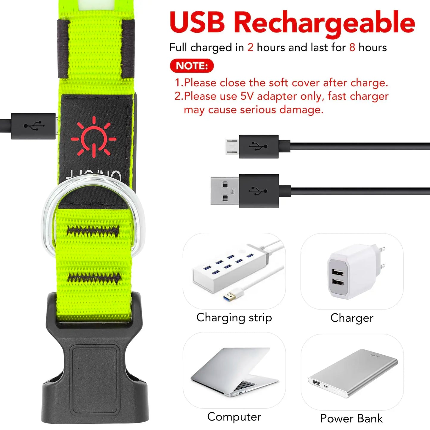 Vizpet LED Dog Collar Adjustable USB Rechargeable Safety Light