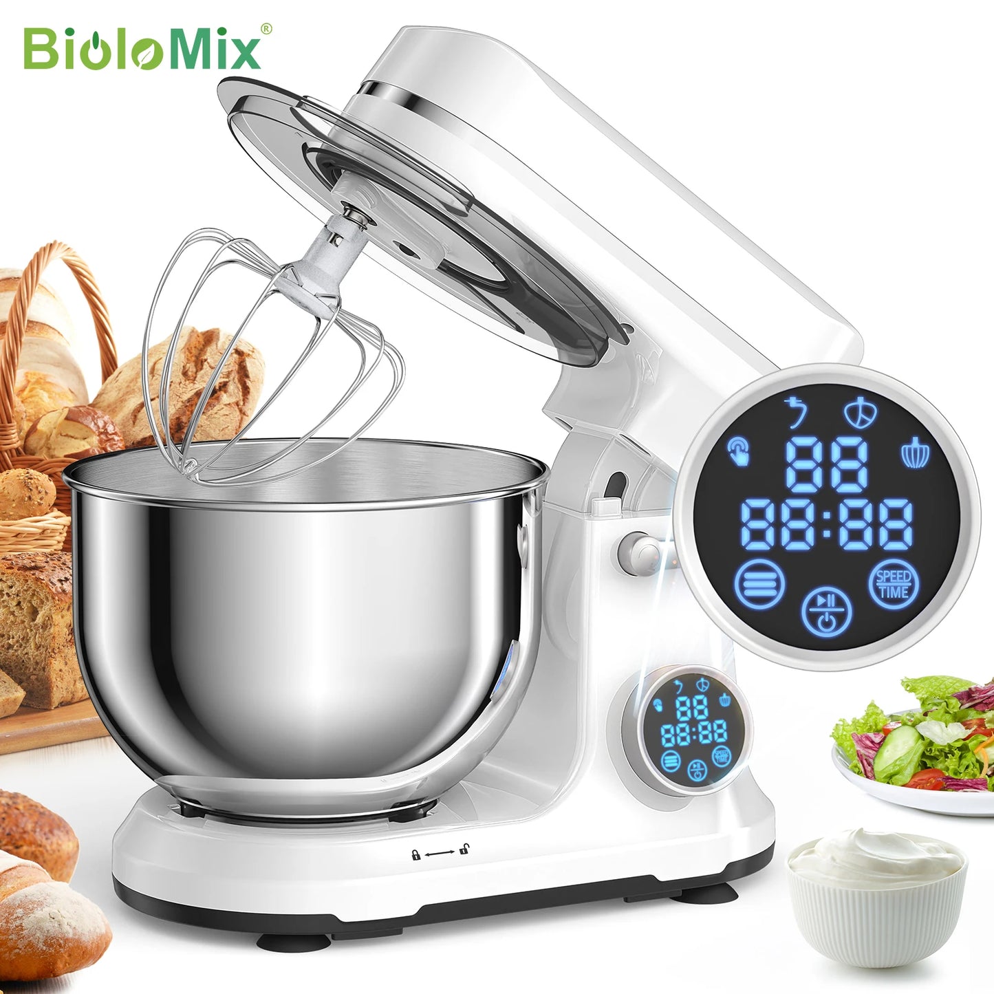 Biolomix Stand Mixer 1200W 11-Speed With Digital OLED Display Tilt-Head