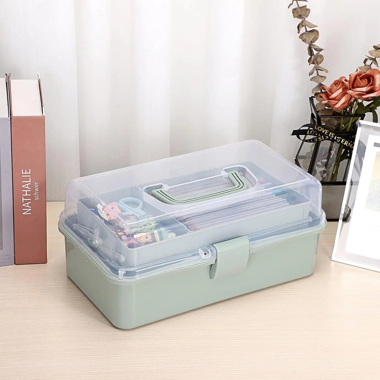 3-Layer Plastic Dividing Storage Box Craft Organizer and Storage with Adjustable Spacers