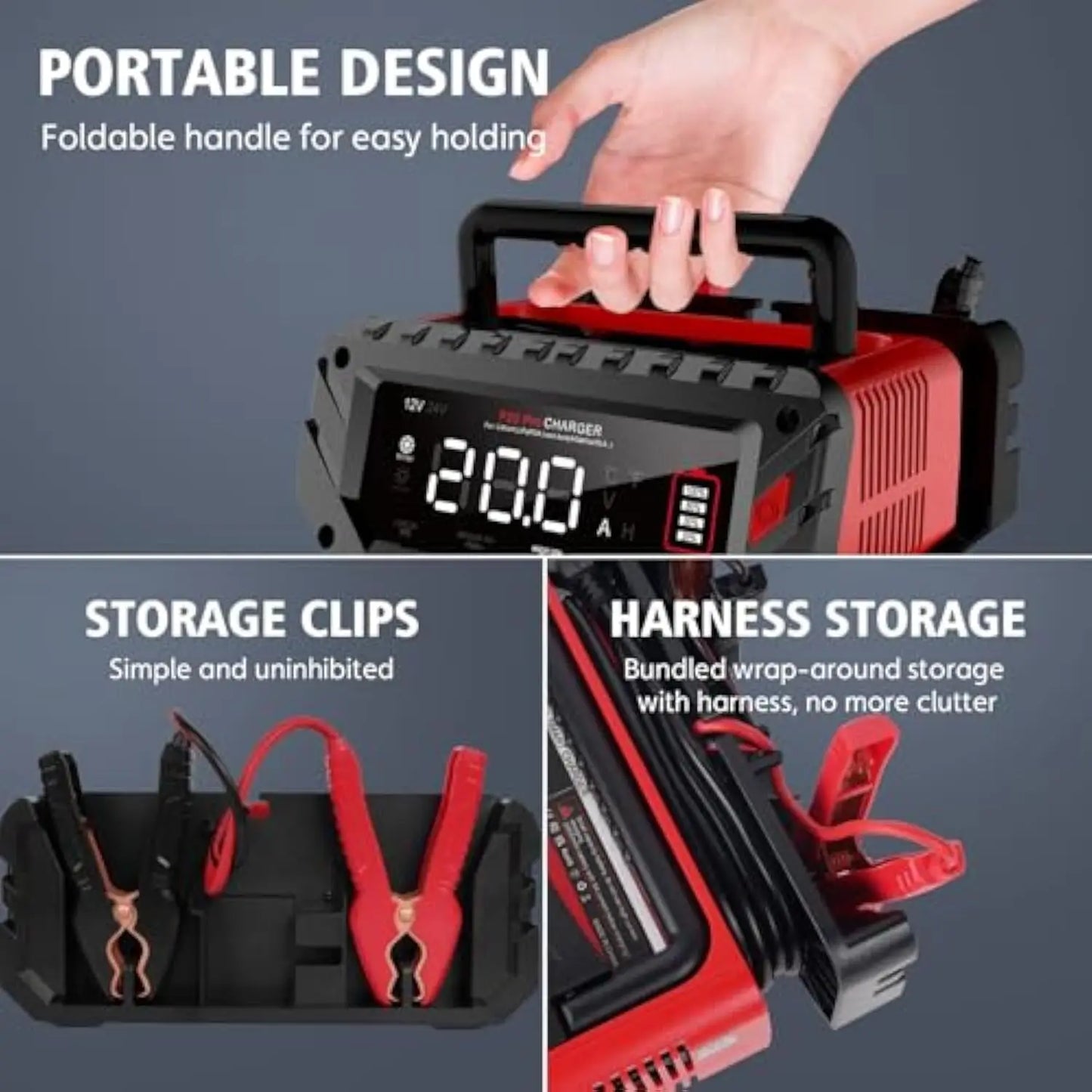 20-Amp Car Battery Charger, 12V/24V Smart Charger