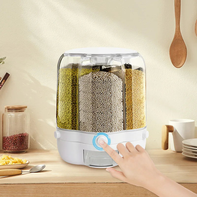 Rotating Food Storage Containers For Rice Beans Grains With Lid