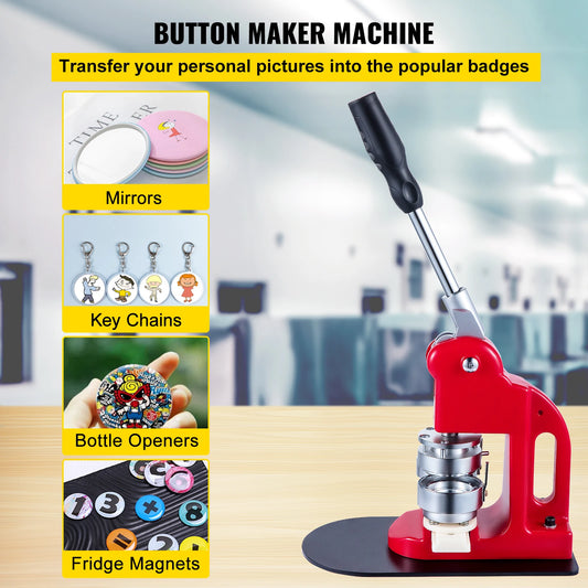 VEVOR 25-75MM Badge Maker Machine DIY Button Pin Broochs Press